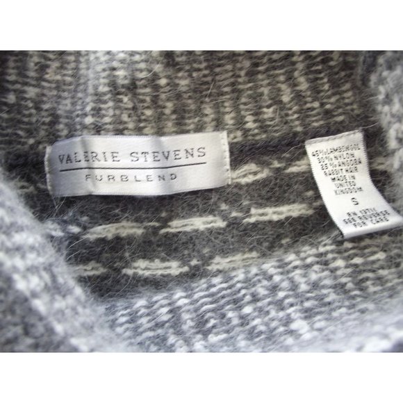 Valerie Stevens Small Sweater LambsWool Angora off-white gray Nordic Fair Isles - Picture 3 of 10